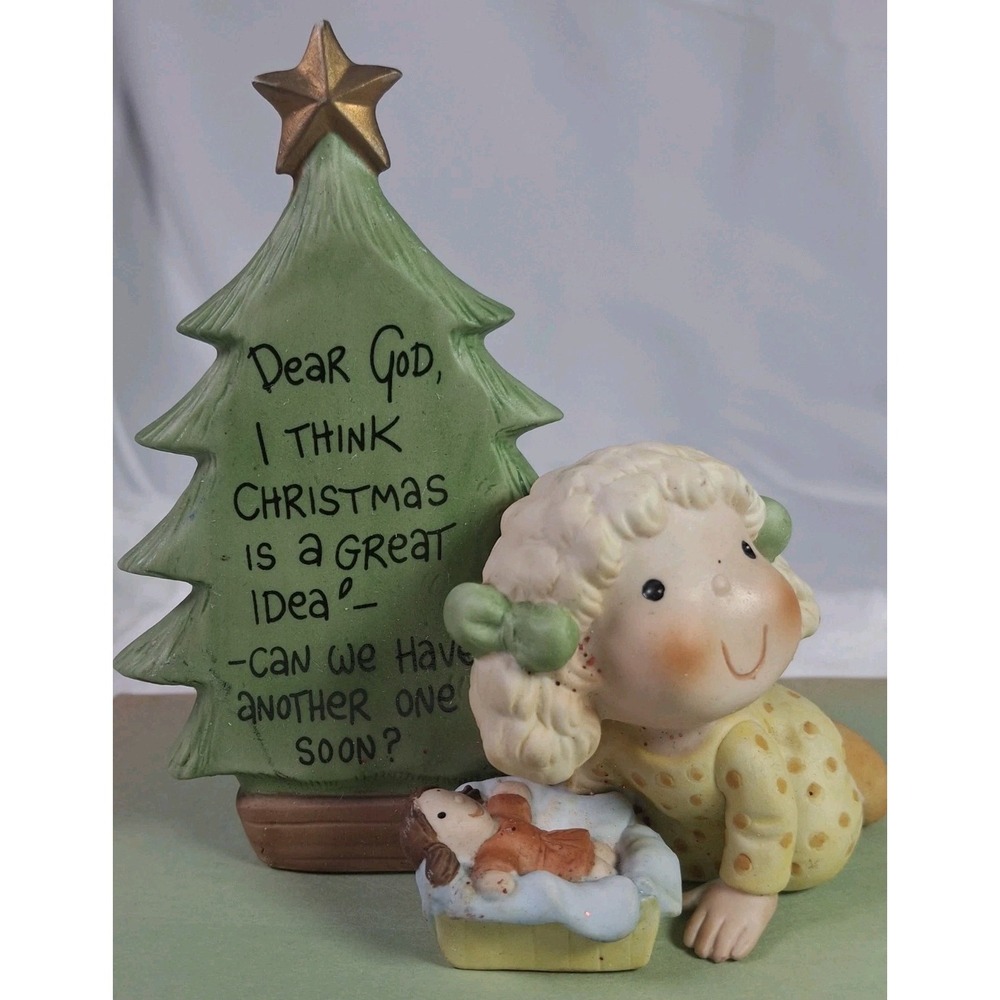1983 Enesco Dear God Kids Merry Christmas Tree Prayer Baby Jesus Figurine